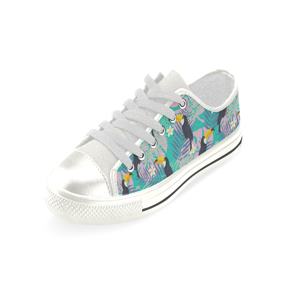 Toucan Pattern Background Women's Low Top Canvas Shoes White