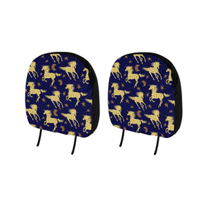 Unicorn Gold Pattern Car Headrest Cover