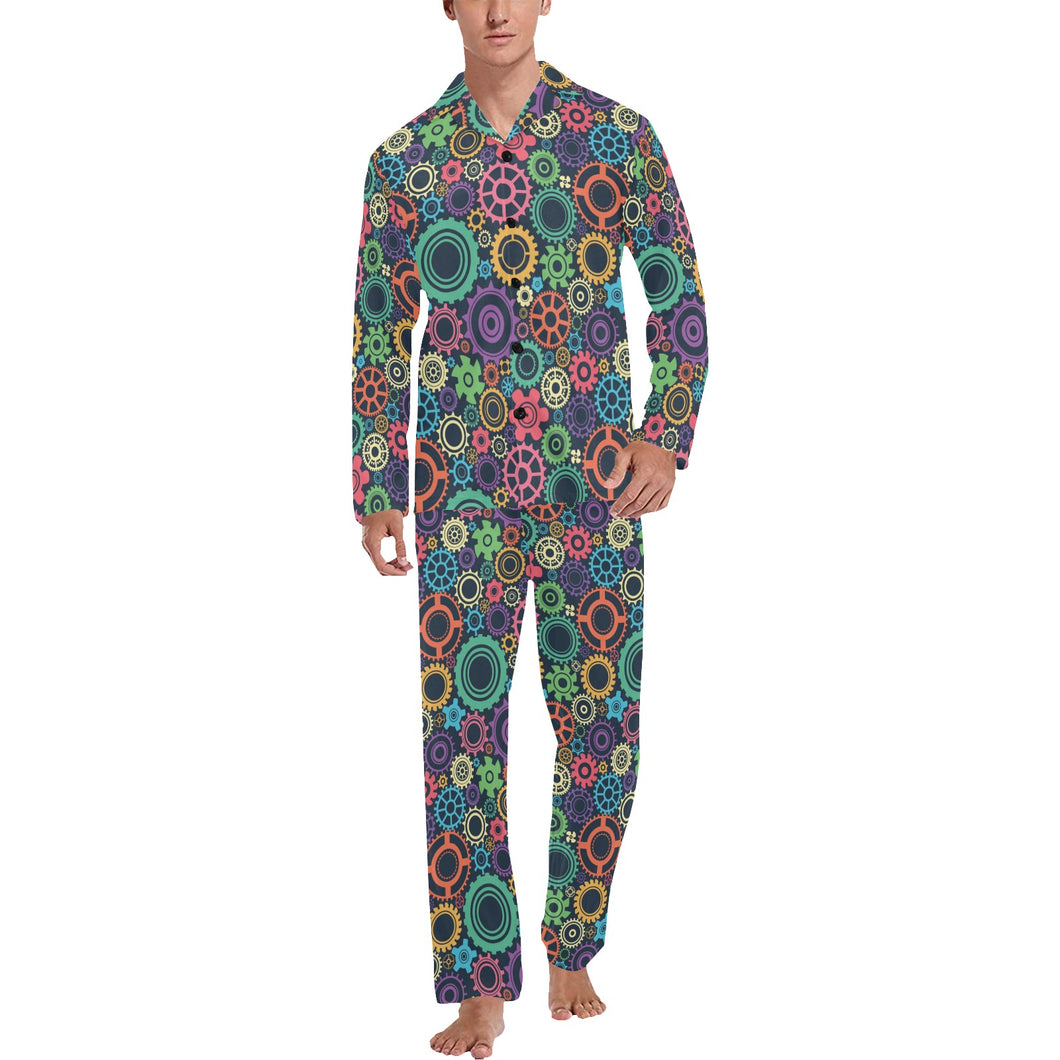 Gear Pattern Print Design 02 Men's Long Pajama Set