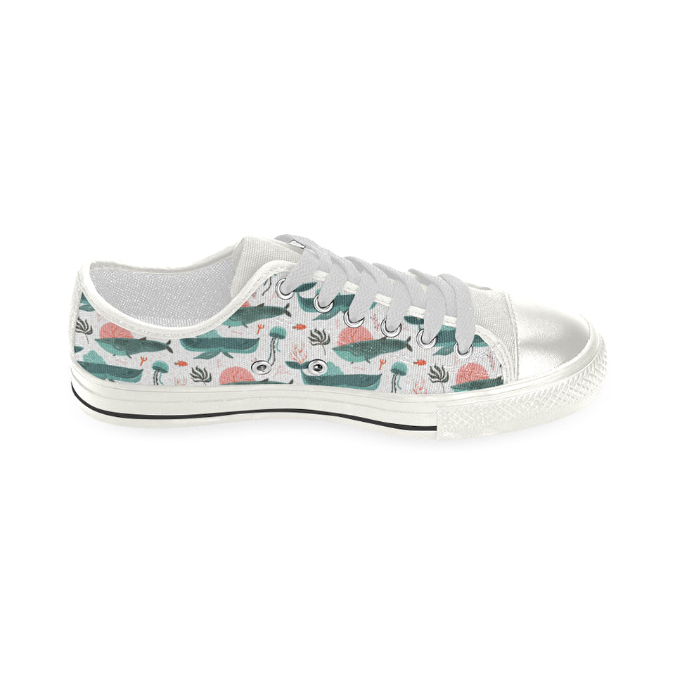 Whale Jelly Fish Pattern Women's Low Top Canvas Shoes White