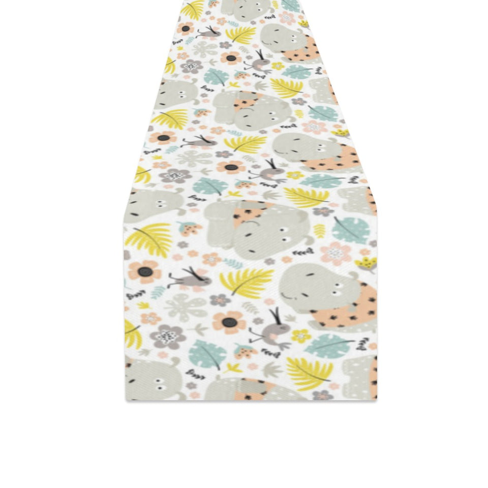 Hippopotamus Pattern Print Design 05 Table Runner