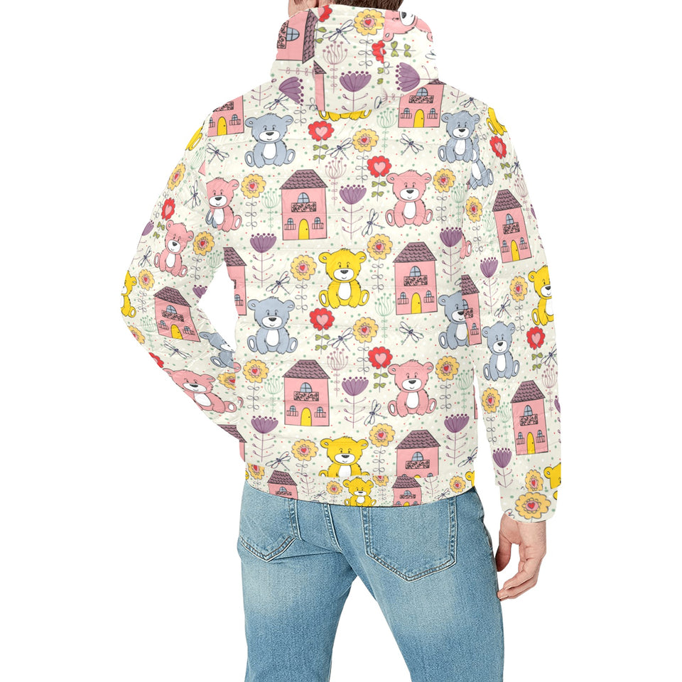 Teddy Bear Pattern Print Design 04 Men's Padded Hooded Jacket(ModelH42)