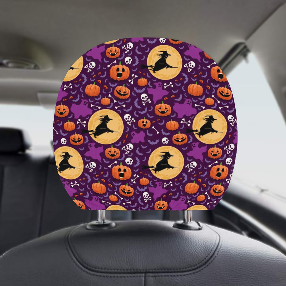 Halloween Pumpkin Witch Pattern Car Headrest Cover