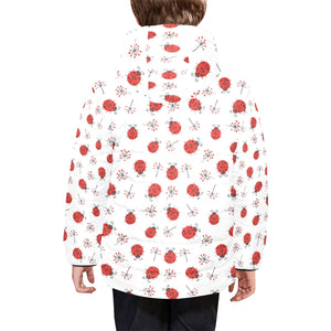 Ladybug Pattern Print Design 04 Kids' Boys' Girls' Padded Hooded Jacket