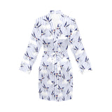 Swallow Pattern Print Design 03 Women's Long Sleeve Belted Night Robe