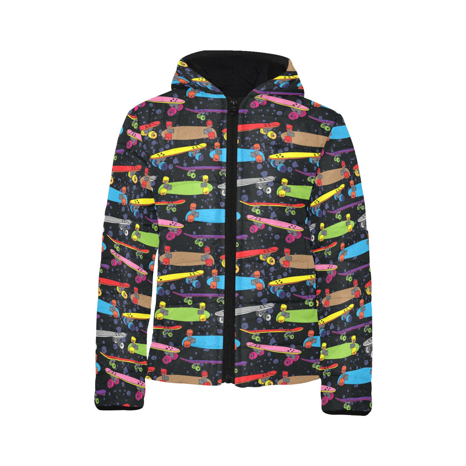 Skate Board Pattern Print Design 03 Kids' Boys' Girls' Padded Hooded Jacket