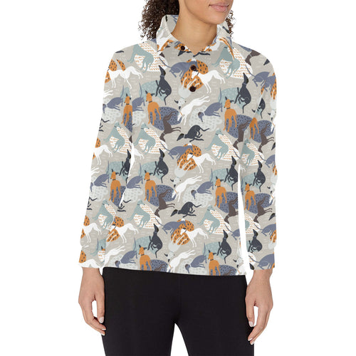 Greyhound Pattern Print Design 04 Women's Long Sleeve Polo Shirt