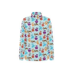 Teddy Bear Pattern Print Design 03 Women's Long Sleeve Polo Shirt