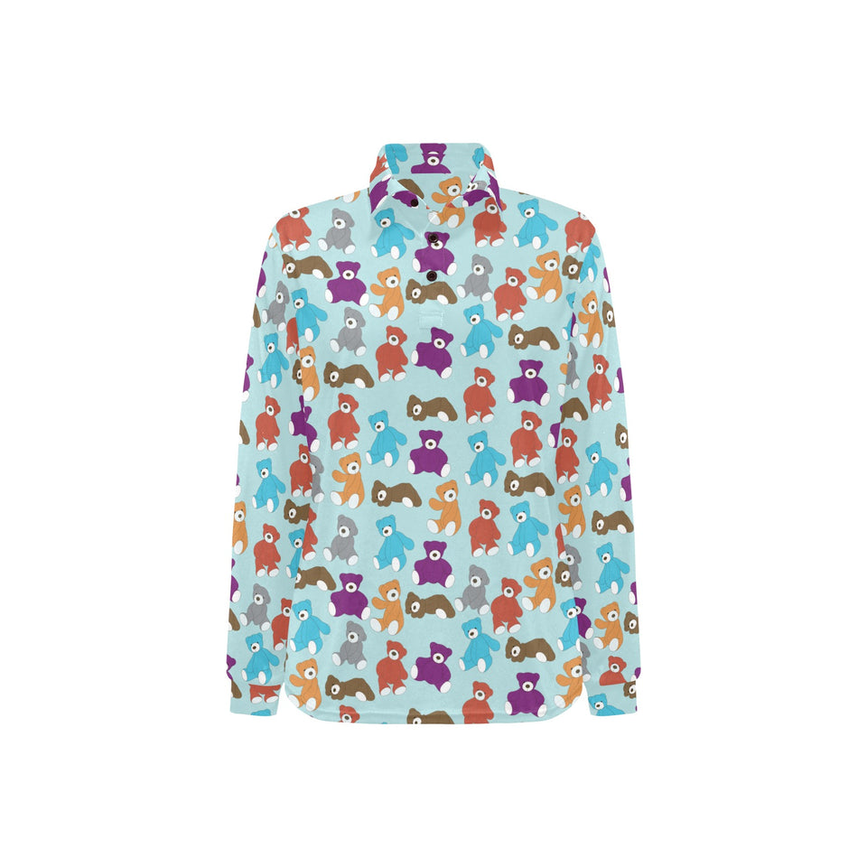 Teddy Bear Pattern Print Design 03 Women's Long Sleeve Polo Shirt