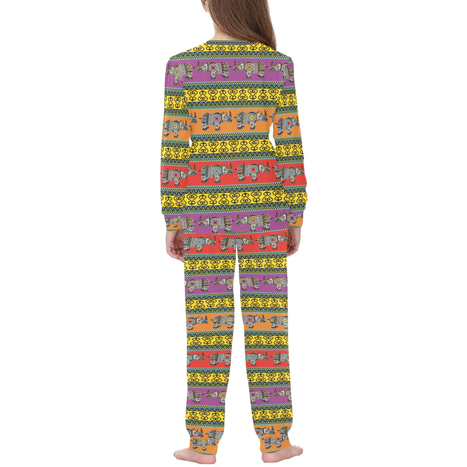 Rhino African Afro Dashiki Adinkra Kente Pattern E Kids' Boys' Girls' All Over Print Pajama Set