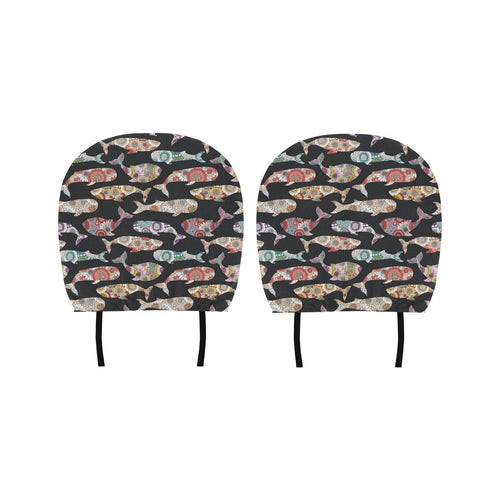 Whale Flower Tribal Pattern Car Headrest Cover