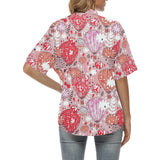 Red Pink Hot Air Balloon Pattern Women's All Over Print Hawaiian Shirt