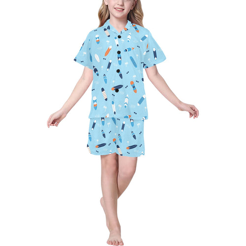 Surfboard Pattern Print Design 05 Kids' Boys' Girls' V-Neck Short Pajama Set