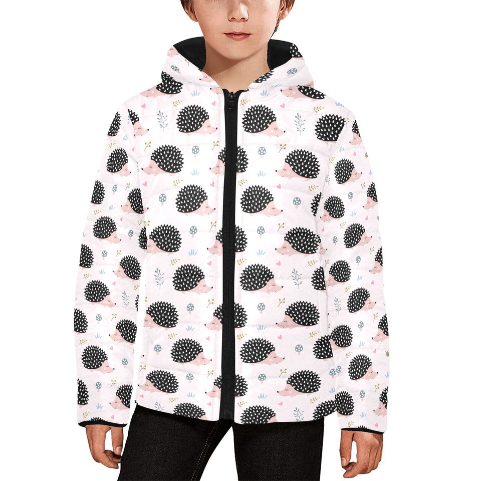 Hedgehog Pattern Print Design 04 Kids' Boys' Girls' Padded Hooded Jacket