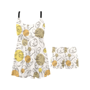 Potato Chips Pattern Print Design 02 Chest Sexy Pleated Two Piece Swim Dress