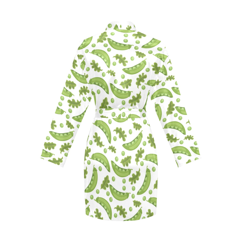 Green Peas Pattern Print Design 02 Women's Long Sleeve Belted Night Robe