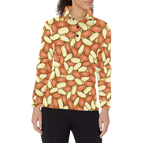 Peanut Pattern Background Women's Long Sleeve Polo Shirt