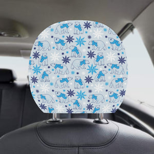 Polar Bear Pattern Blue Background Car Headrest Cover