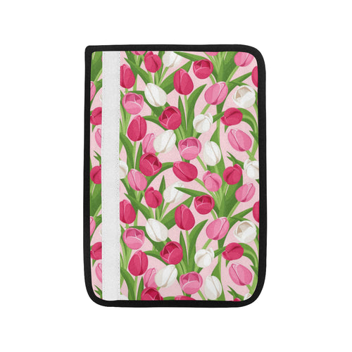 Pink White Tulip Pattern Car Seat Belt Cover