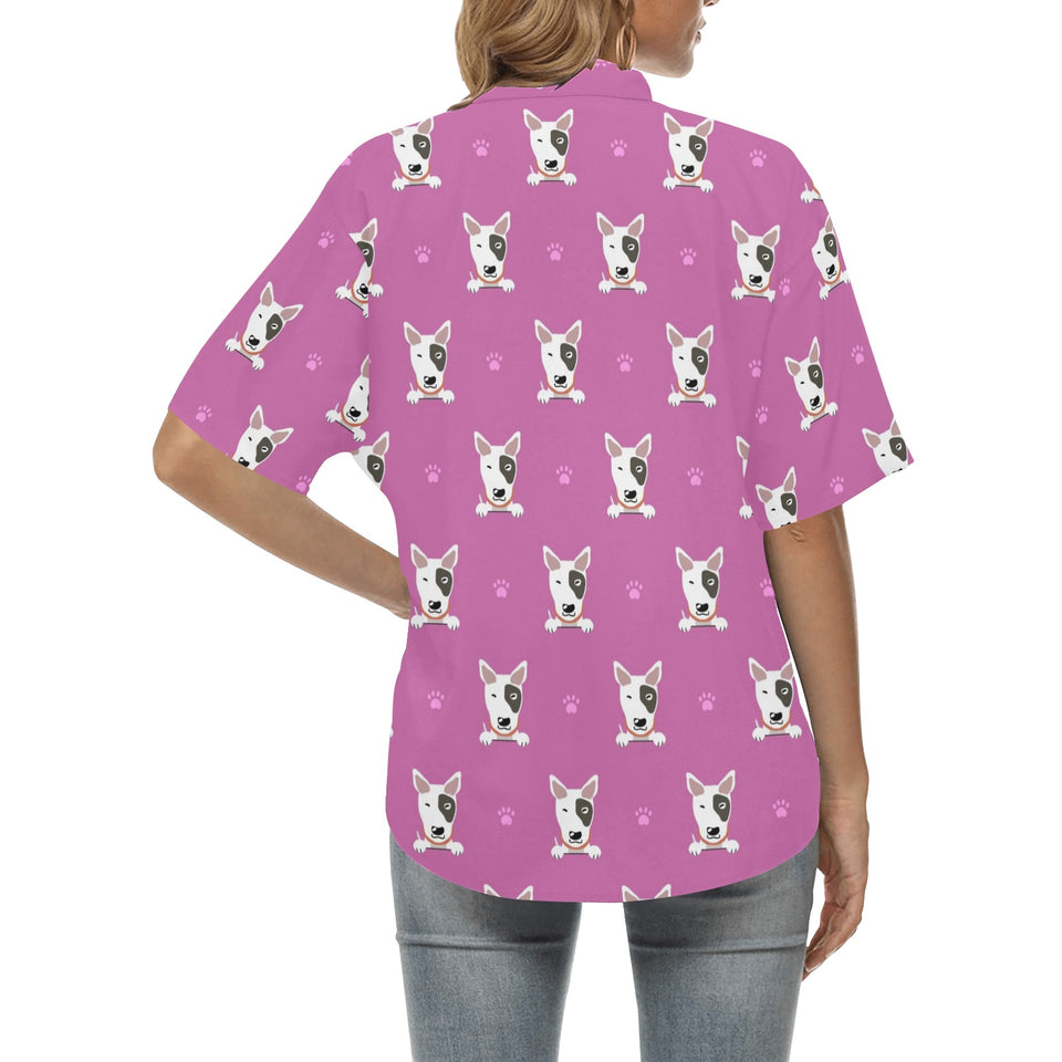 Bull Terrier Pattern Print Design 02 Women's All Over Print Hawaiian Shirt