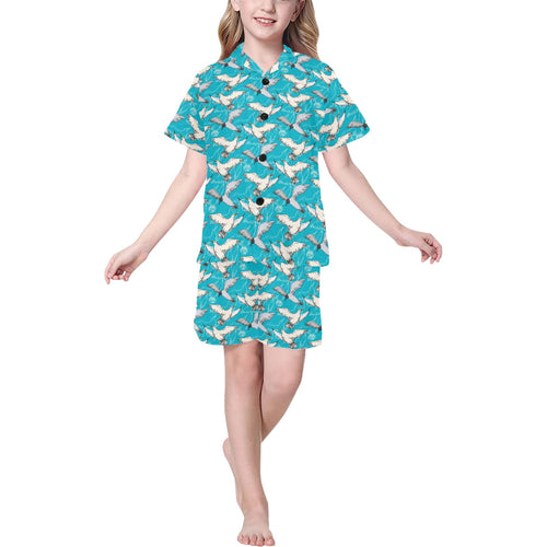 Seagull Pattern Print Design 03 Kids' Boys' Girls' V-Neck Short Pajama Set