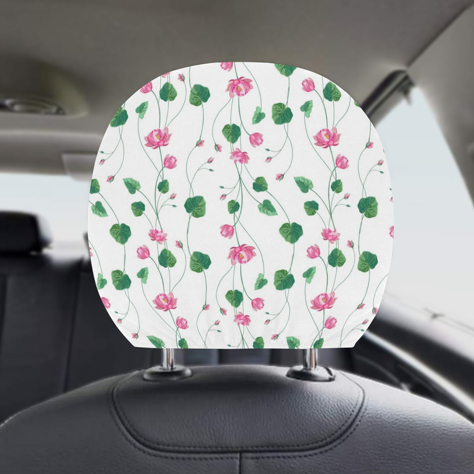 Pink Lotus Waterlily Flower Pattern Car Headrest Cover