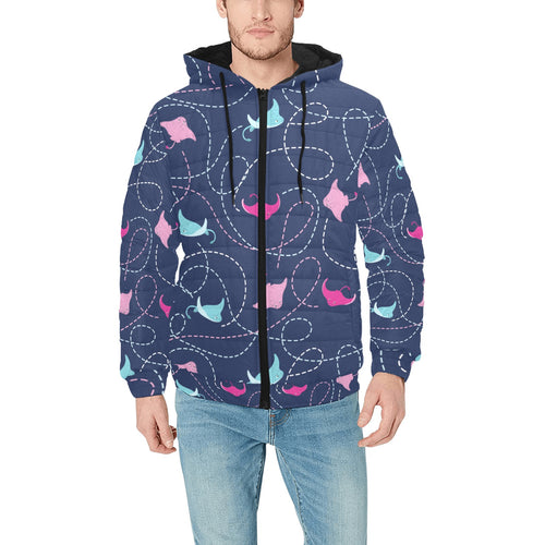 Stingray Pattern Print Design 05 Men's Padded Hooded Jacket(ModelH42)