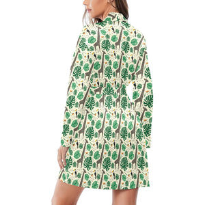 Giraffe Pattern Print Design 02 Women's Long Sleeve Belted Night Robe