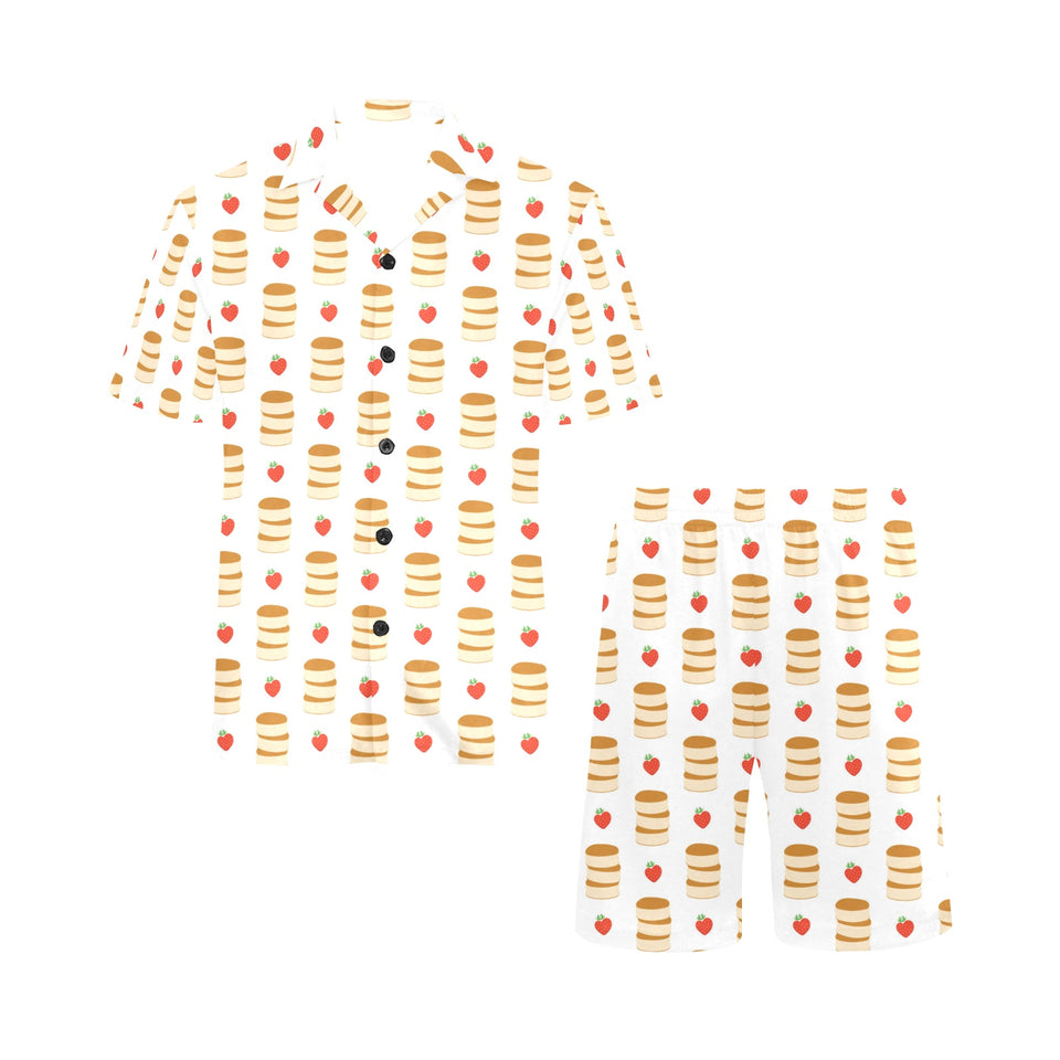 Pancake Pattern Print Design 02 Men's V-Neck Short Pajama Set