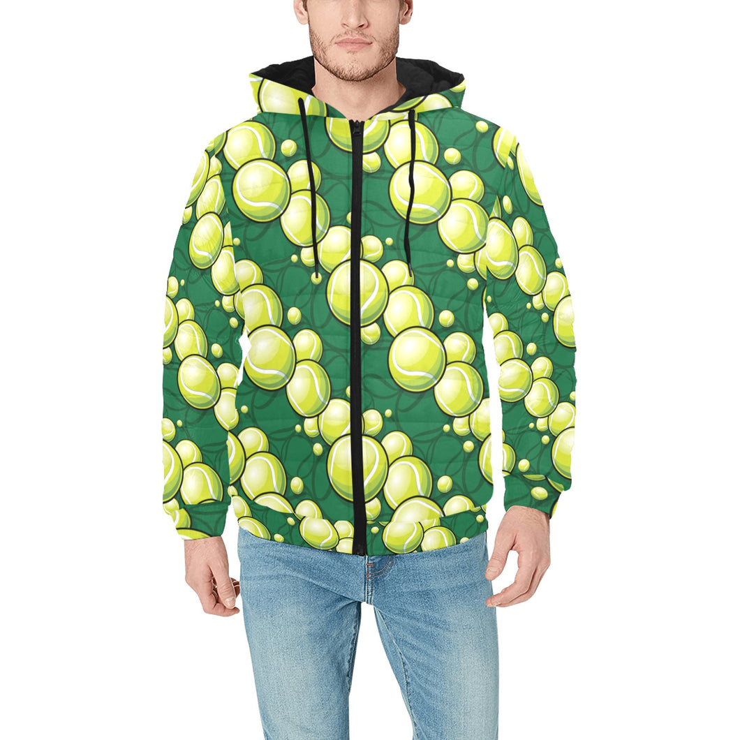 Tennis Pattern Print Design 04 Men's Padded Hooded Jacket(ModelH42)