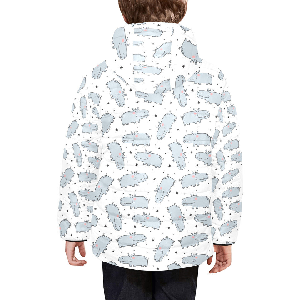 Hippopotamus Pattern Print Design 01 Kids' Boys' Girls' Padded Hooded Jacket