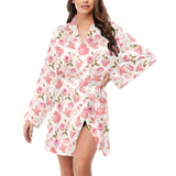 Tea pots Pattern Print Design 04 Women's Long Sleeve Belted Night Robe