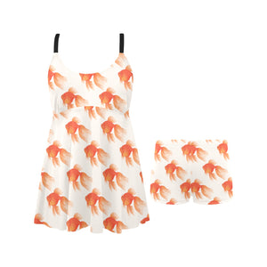 Goldfish Pattern Print Design 05 Chest Sexy Pleated Two Piece Swim Dress