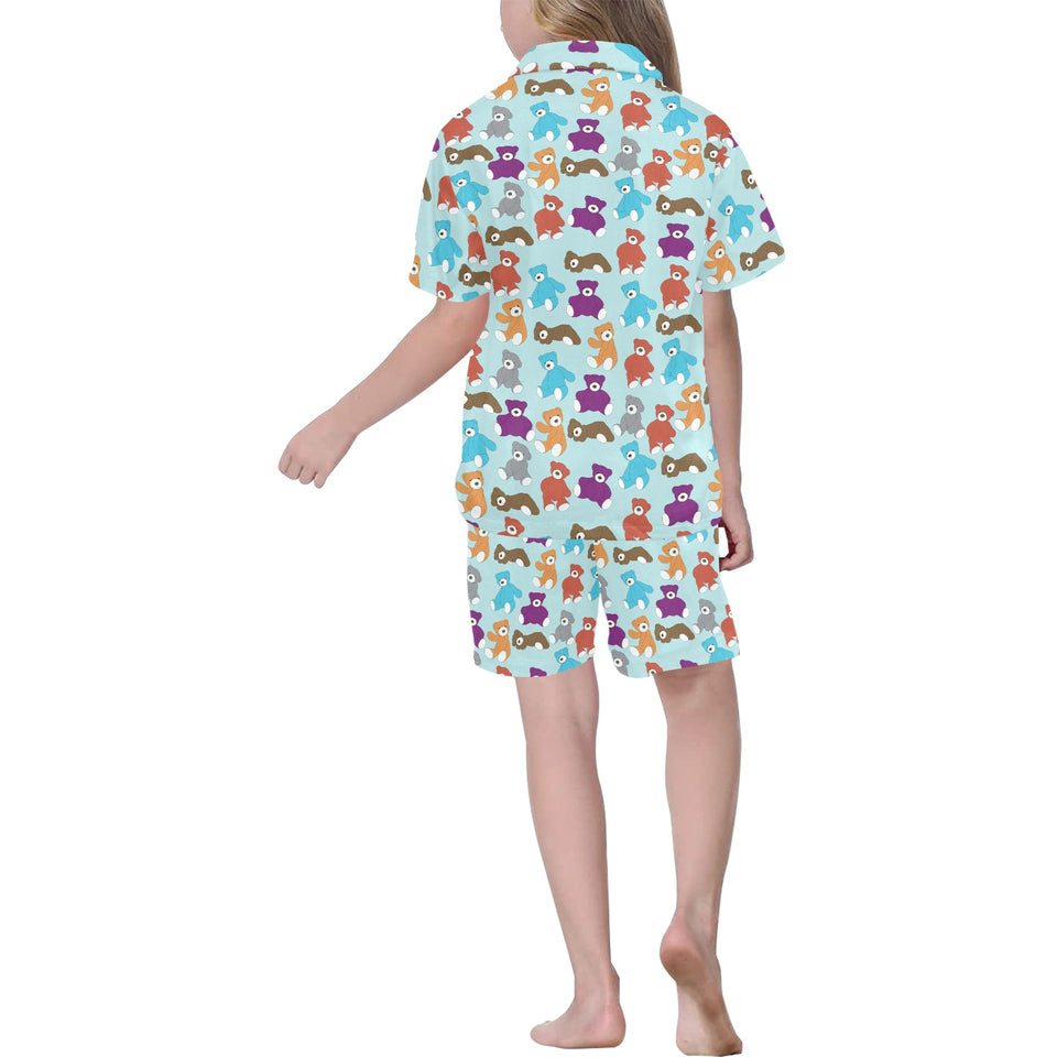 Teddy Bear Pattern Print Design 03 Kids' Boys' Girls' V-Neck Short Pajama Set