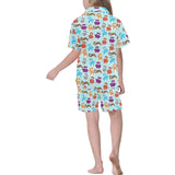 Teddy Bear Pattern Print Design 03 Kids' Boys' Girls' V-Neck Short Pajama Set