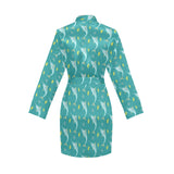 Swordfish Pattern Print Design 04 Women's Long Sleeve Belted Night Robe