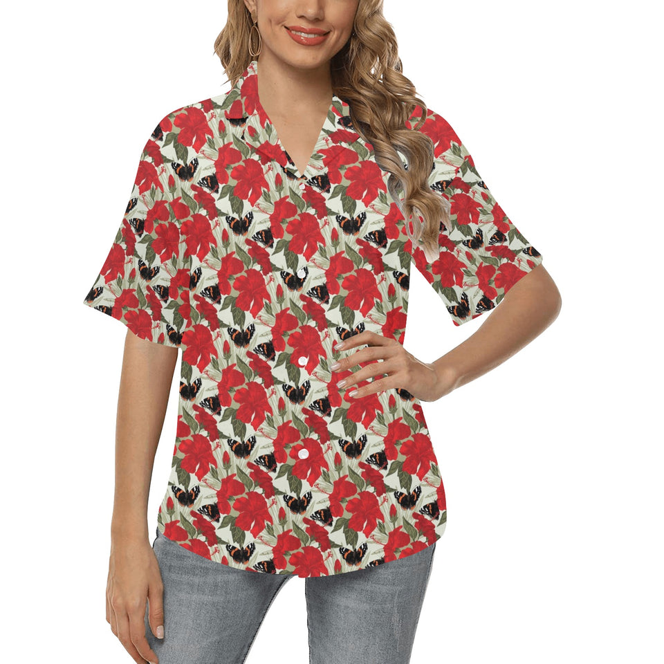 Hibiscus Pattern Print Design 04 Women's All Over Print Hawaiian Shirt