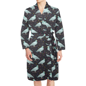 Pigeon Pattern Print Design 01 Men's Long Sleeve Belted Night Robe