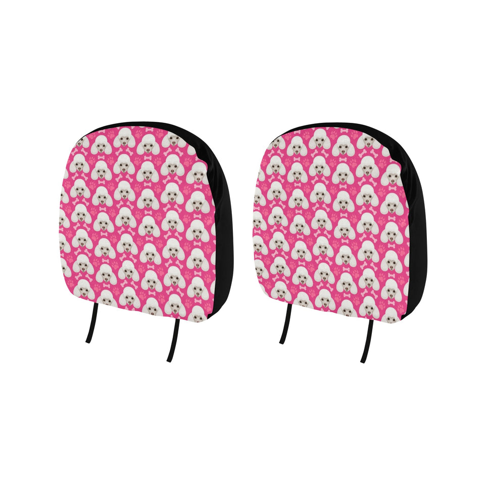 Poodle Pattern Pink background Car Headrest Cover