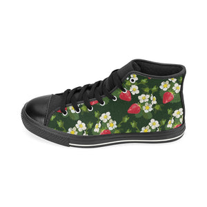 Strawberry Pattern Background Women's High Top Canvas Shoes Black