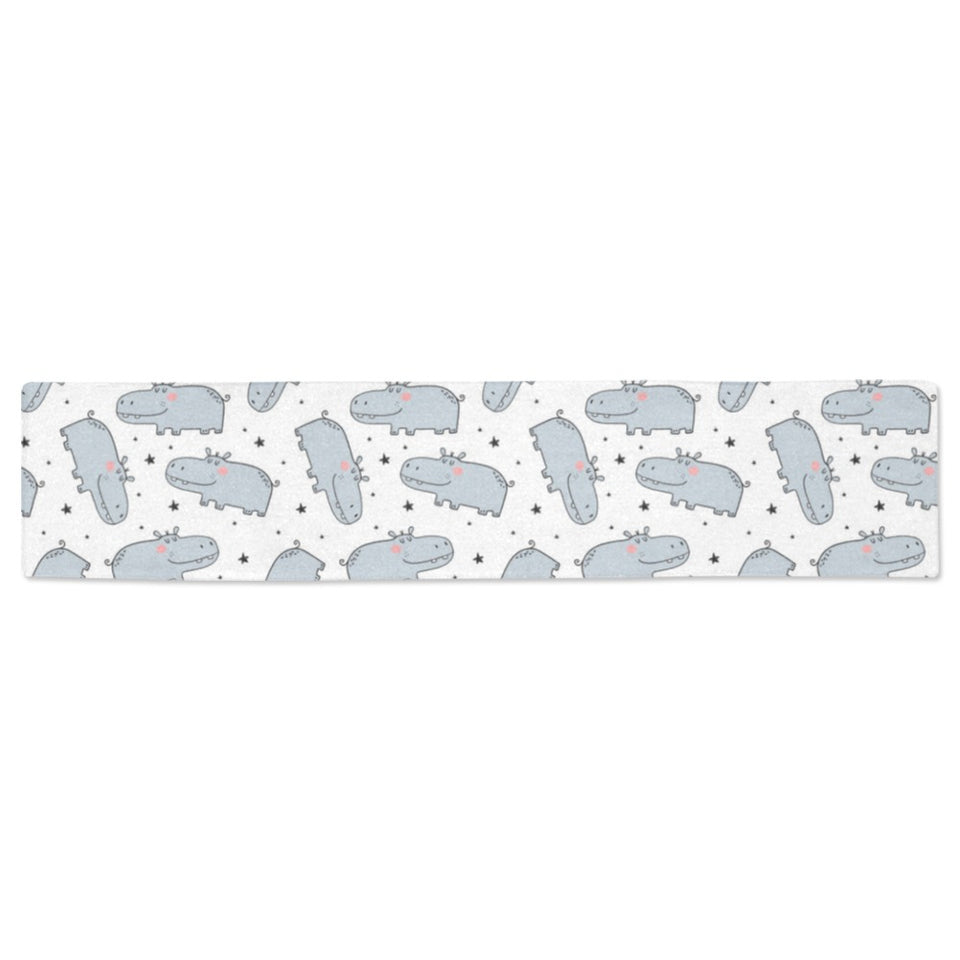 Hippopotamus Pattern Print Design 01 Table Runner