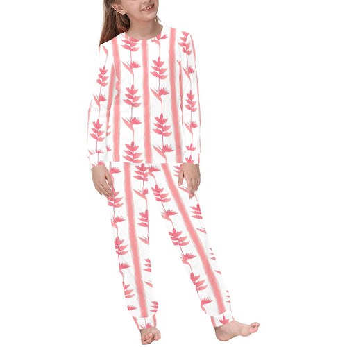 Heliconia Pink White Pattern Kids' Boys' Girls' All Over Print Pajama Set