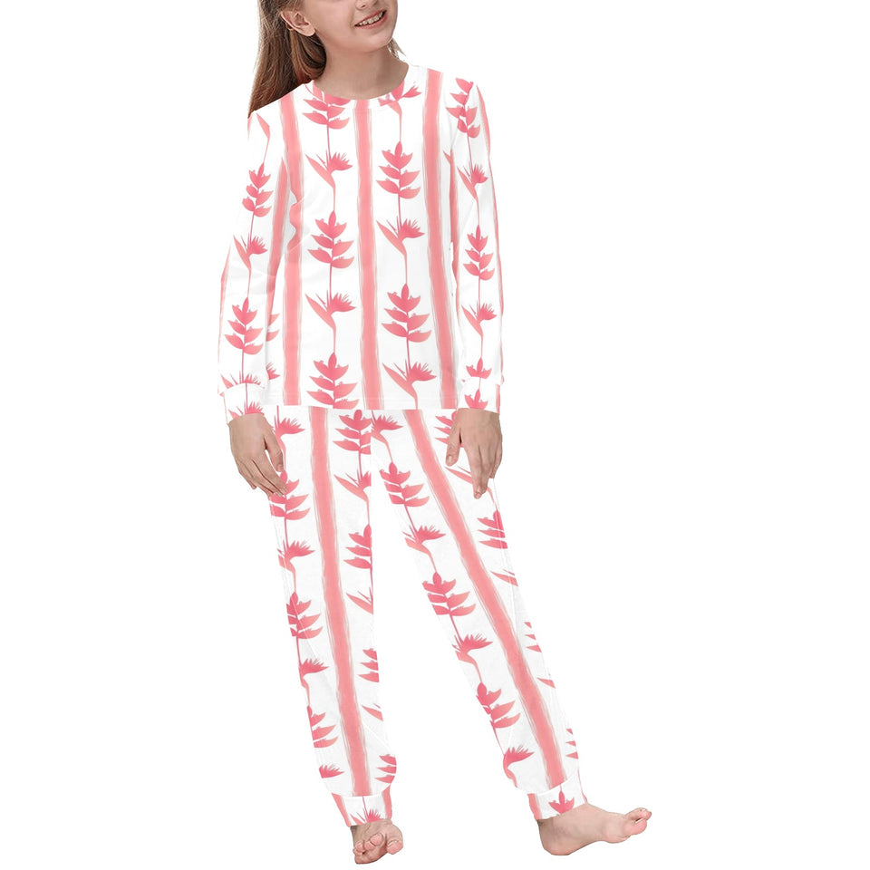 Heliconia Pink White Pattern Kids' Boys' Girls' All Over Print Pajama Set