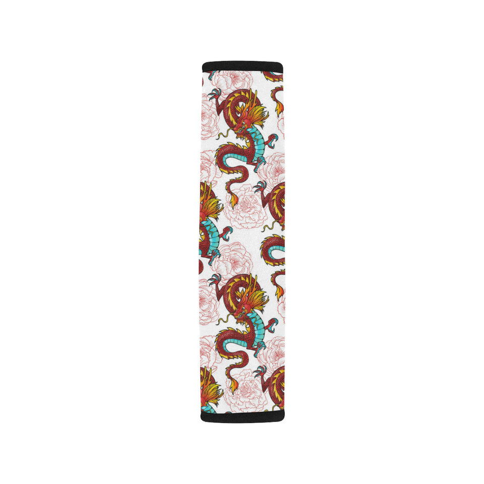 Red Dragon Hibiscus Pattern Car Seat Belt Cover