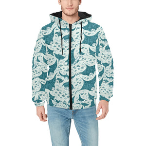 Stingray Pattern Print Design 01 Men's Padded Hooded Jacket(ModelH42)