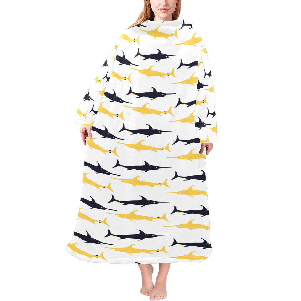 Swordfish Pattern Print Design 05 Blanket Robe with Sleeves