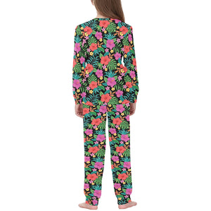 Hibiscus Pattern Print Design 01 Kids' Boys' Girls' All Over Print Pajama Set