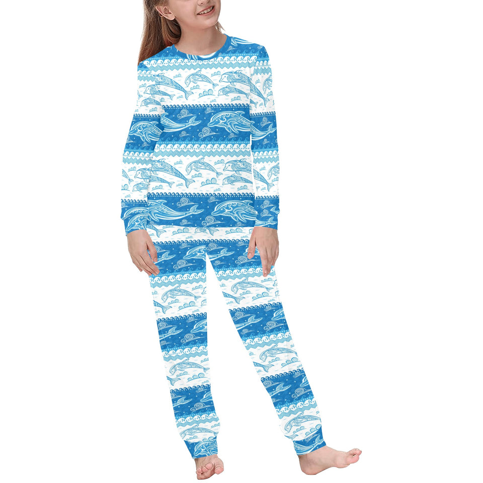 Dolphin Tribal Pattern Ethnic Motifs Kids' Boys' Girls' All Over Print Pajama Set