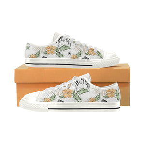 Zebra Hibiscus Pattern Women's Low Top Canvas Shoes White