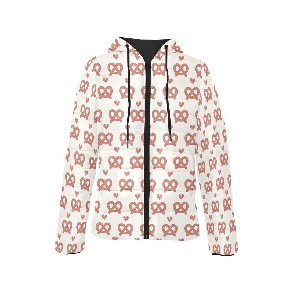 Pretzels Pattern Print Design 01 Women's Padded Hooded Jacket